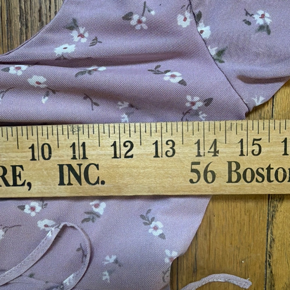 Hollister Floral Summer Mini Dress XS Lavender Tie Front Ruched Semi Sheer Boho - Picture 12 of 13
